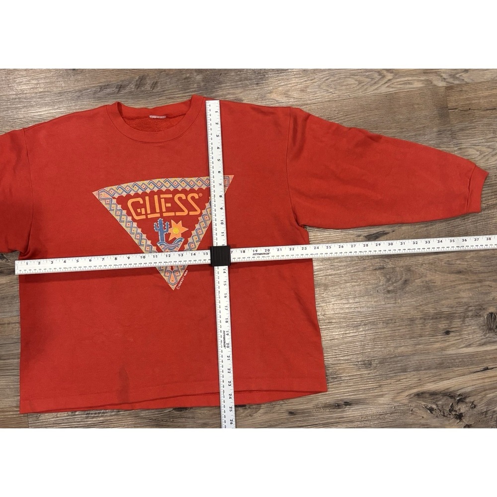 Vintage GUESS Sweatshirt 90s Y2K Triangle Southwest‎ Logo Red Boxy Crop Fits M/L - Picture 8 of 11